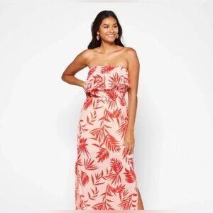 NWOT Michael Stars Tara Gauze Maxi Dress Brushed Cotton Ruffle Slit Tropical L